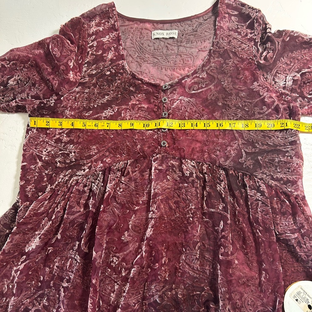 Knox Rose Women's Maroon Burnout Velvet Top XL - Picture 5 of 11